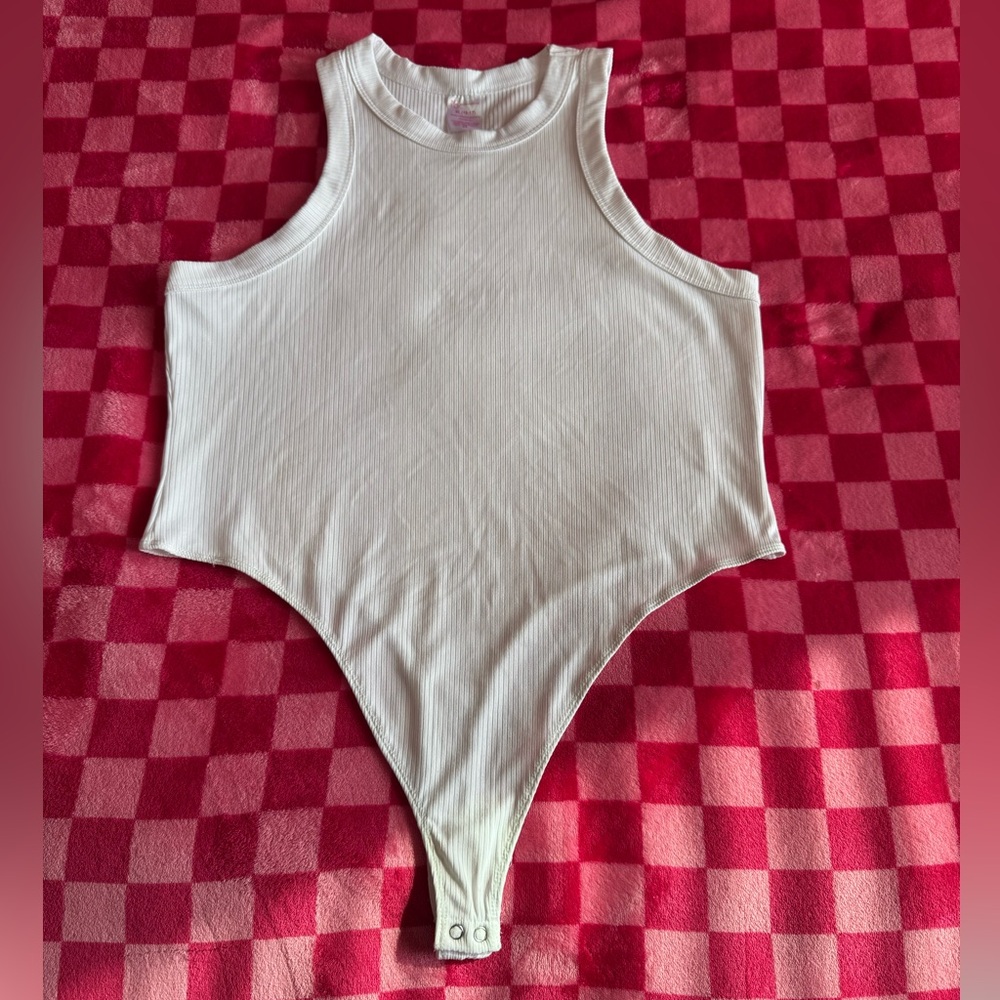White Ribbed Sleeveless Birdcage Bodysuit